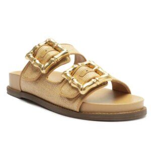 SCHUTZ Gold and Tan Sandals